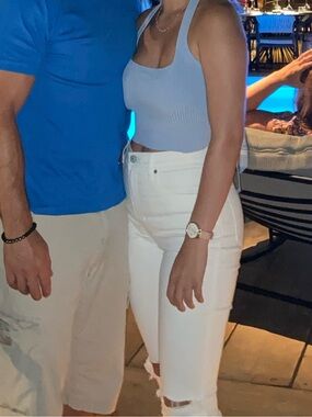 debut Light Blue Ribbed Crop Tank